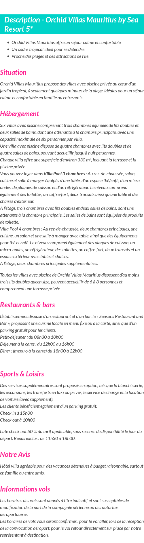 Détails du séjour