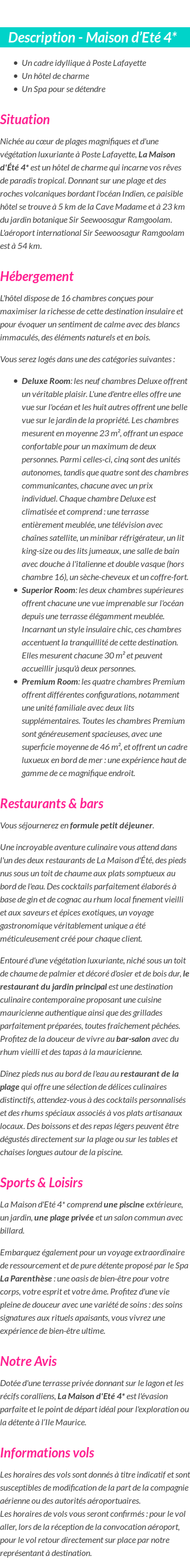 Détails du séjour