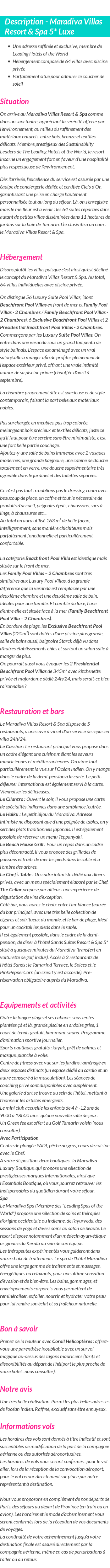 Détails du séjour