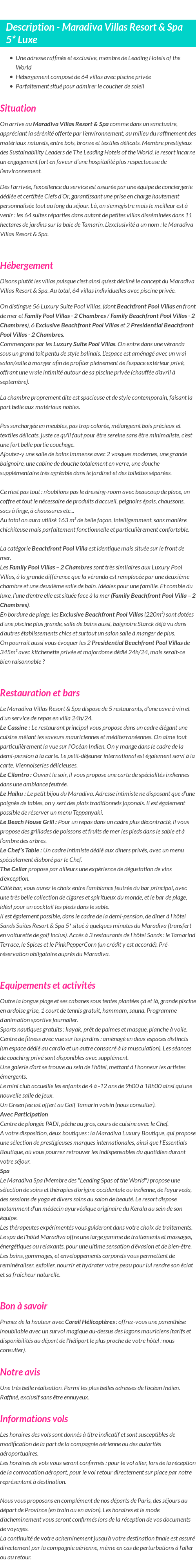 Détails du séjour