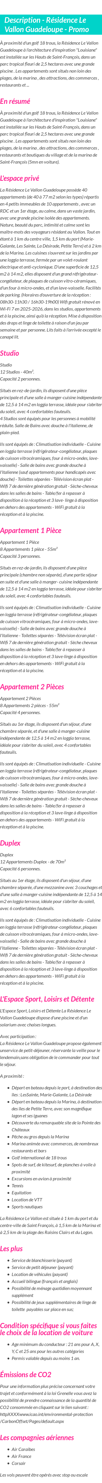 Détails du séjour