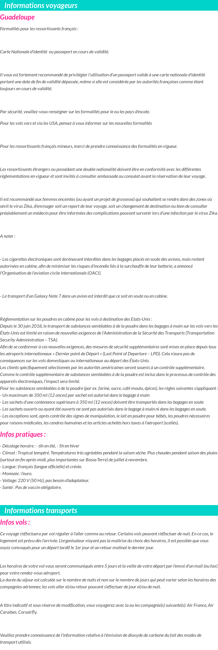Formalités et infos voyageurs
