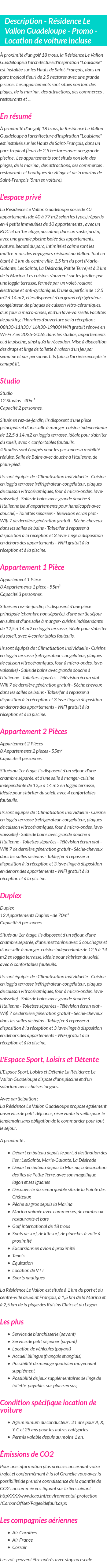 Détails du séjour
