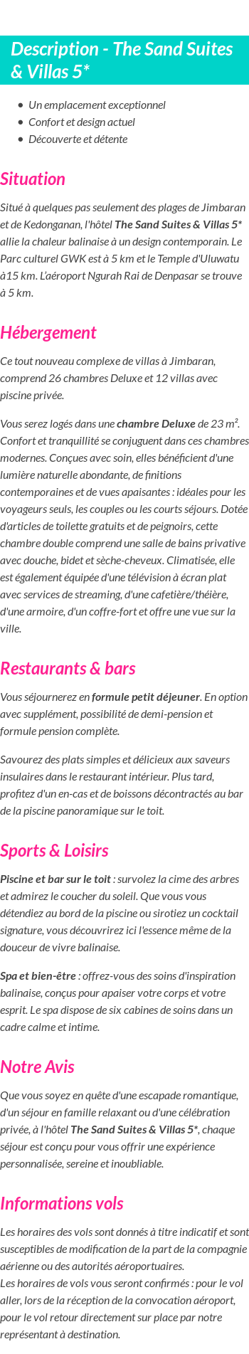 Détails du séjour