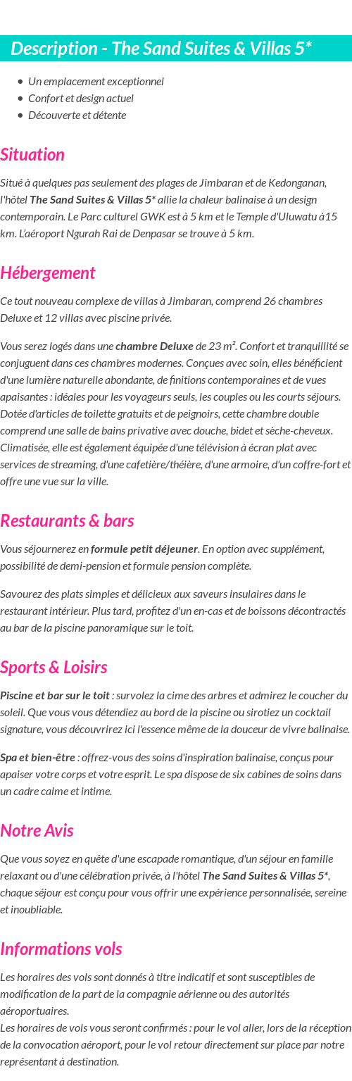 Détails du séjour