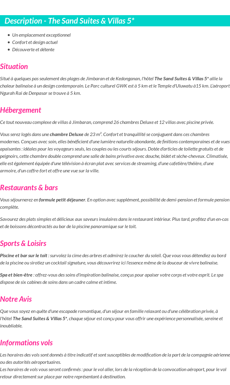 Détails du séjour