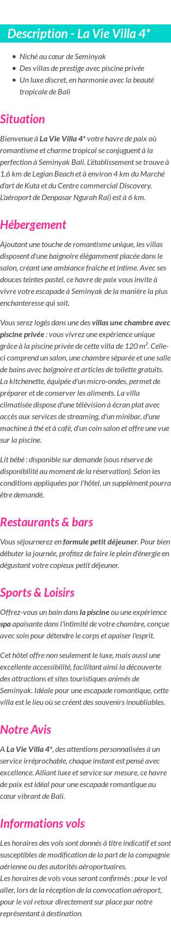 Détails du séjour