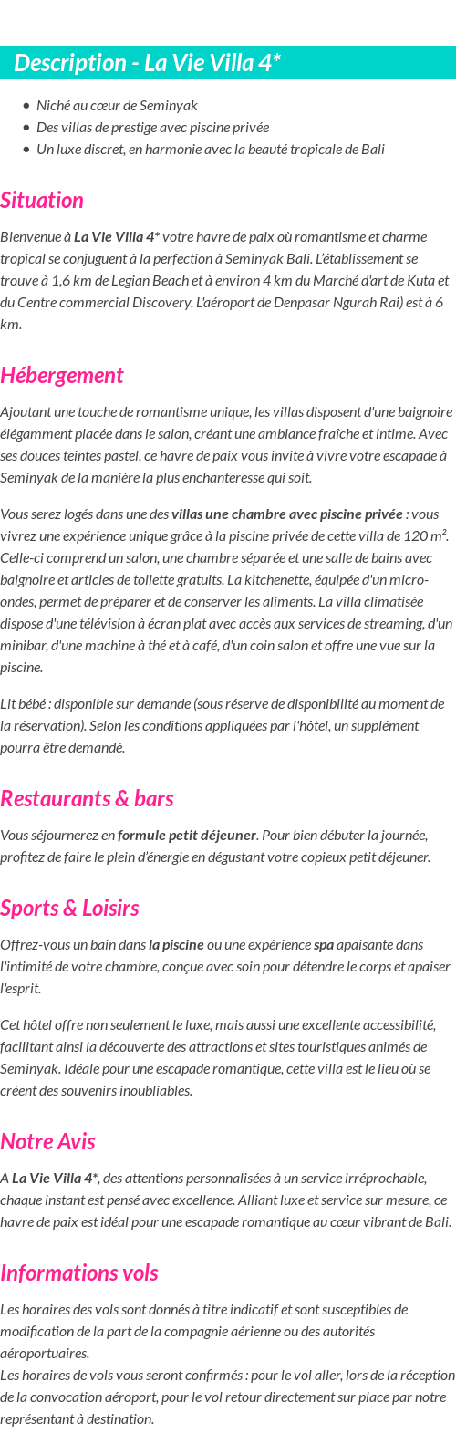 Détails du séjour