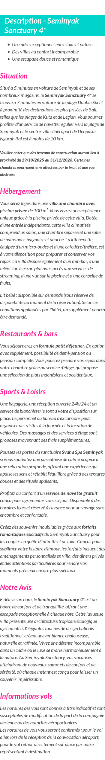 Détails du séjour