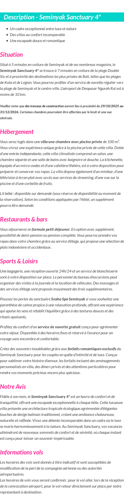 Détails du séjour