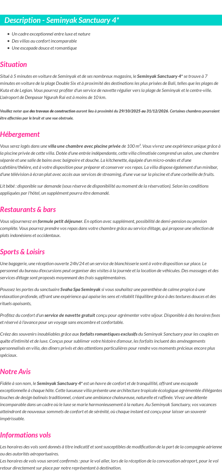 Détails du séjour