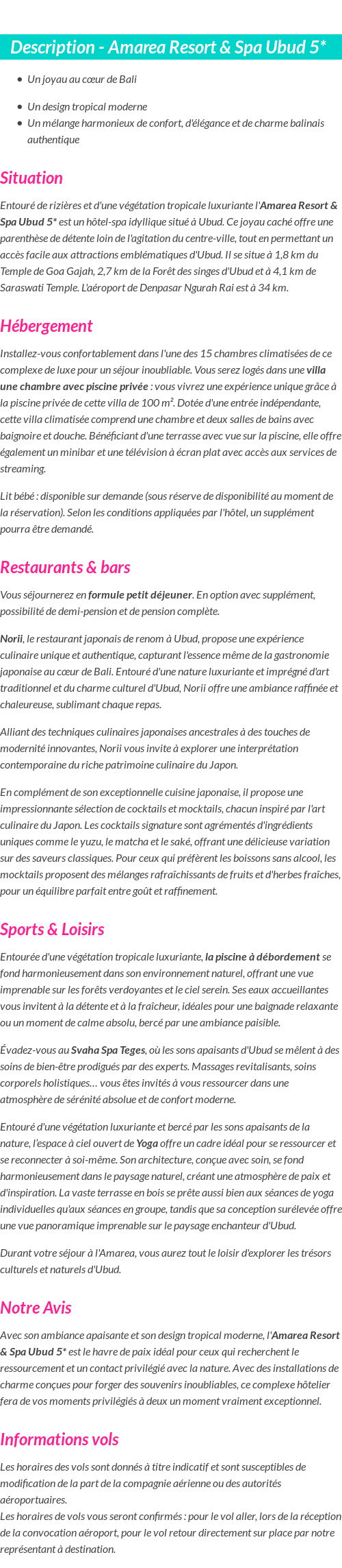 Détails du séjour