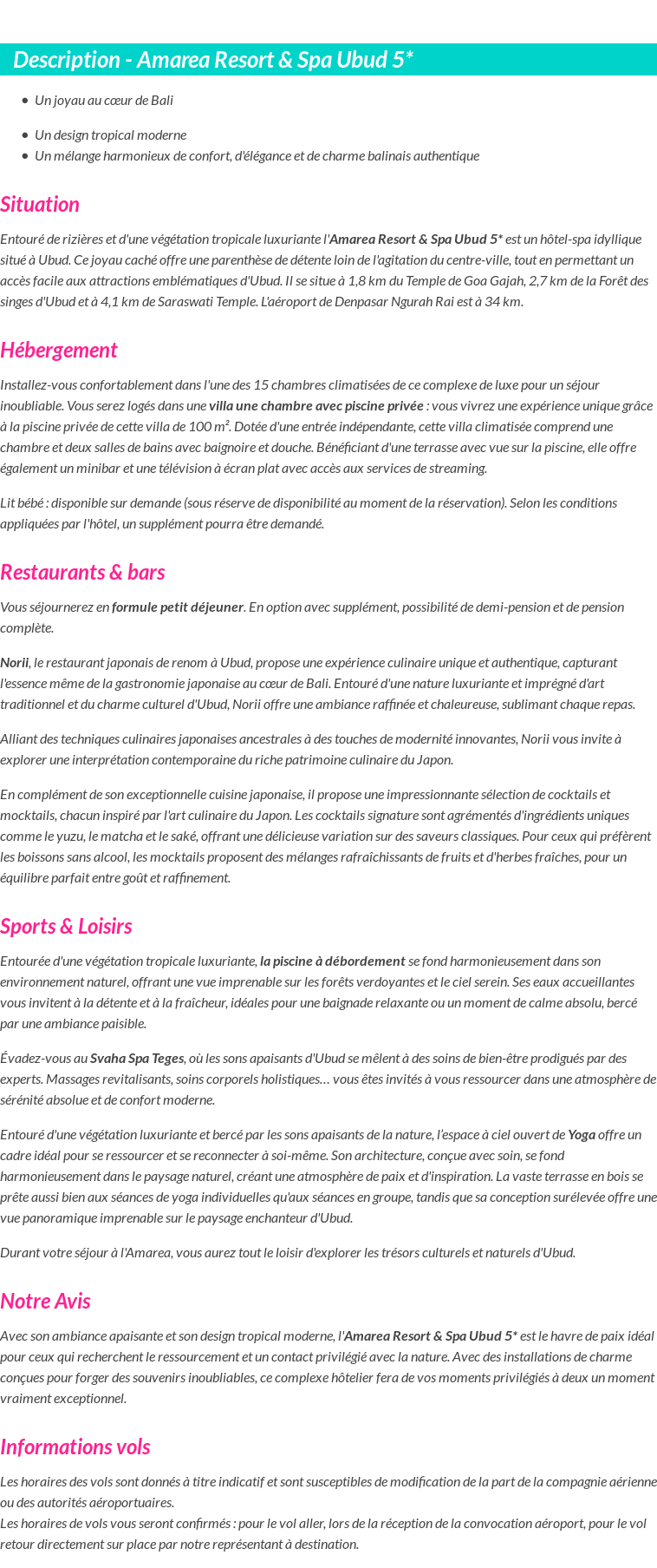 Détails du séjour