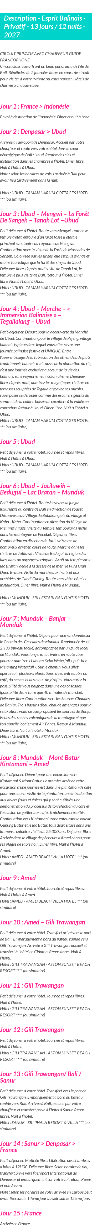 Détails du séjour
