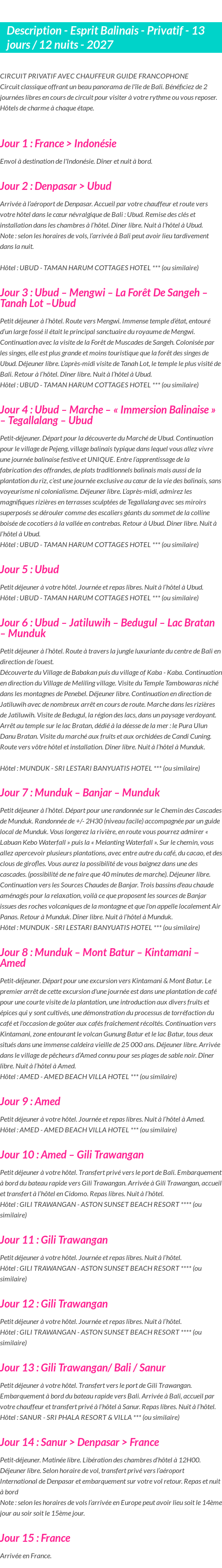 Détails du séjour