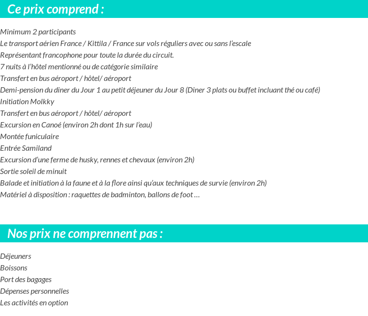 Conditions tarifaires