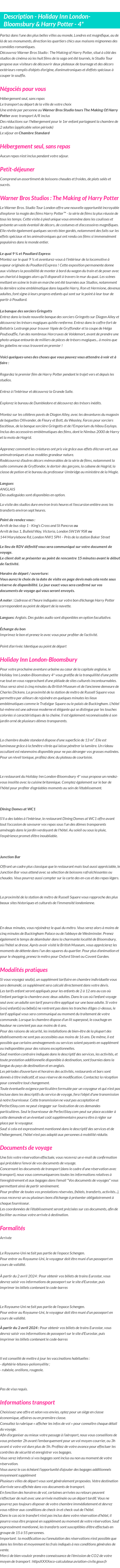 Détails du séjour