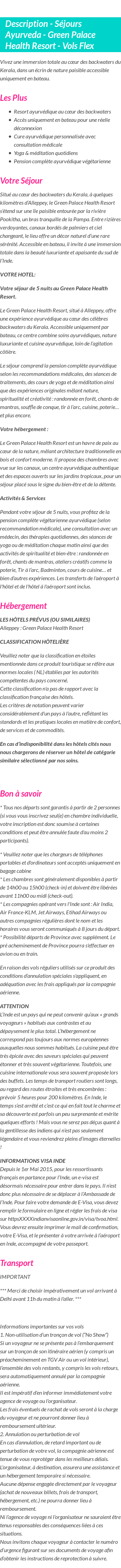 Détails du séjour