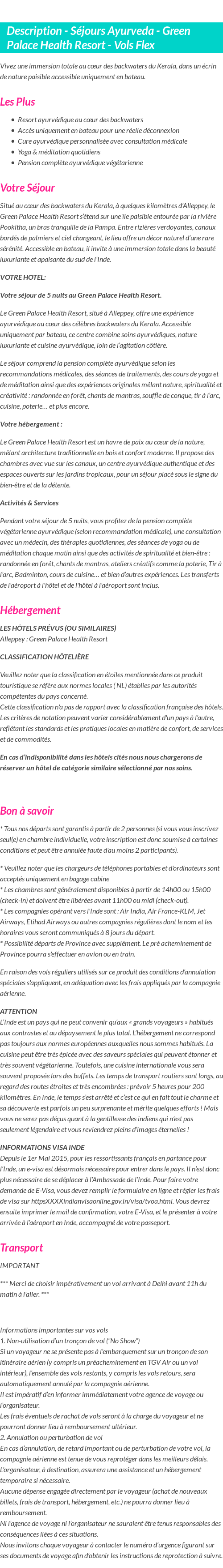 Détails du séjour