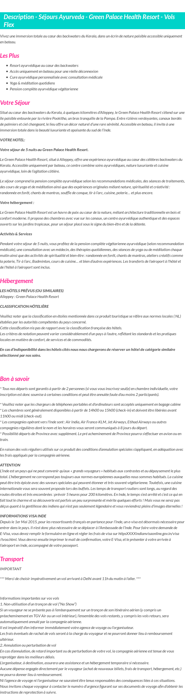 Détails du séjour