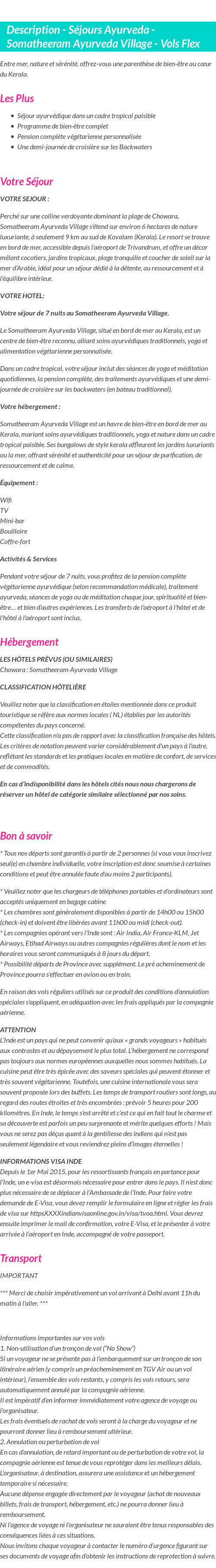Détails du séjour