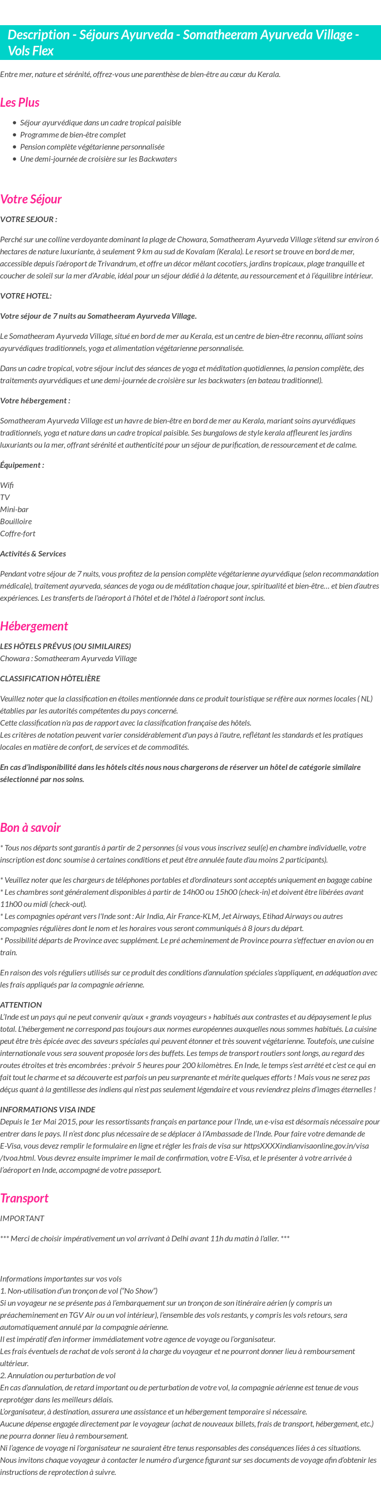 Détails du séjour