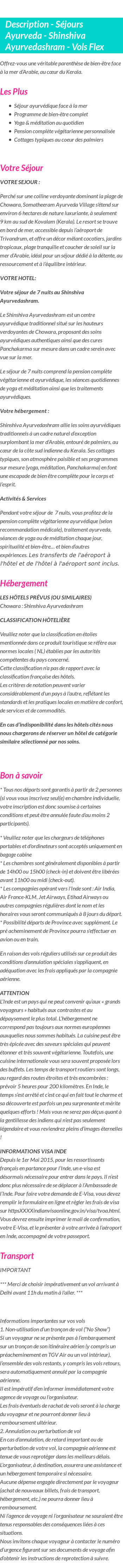 Détails du séjour