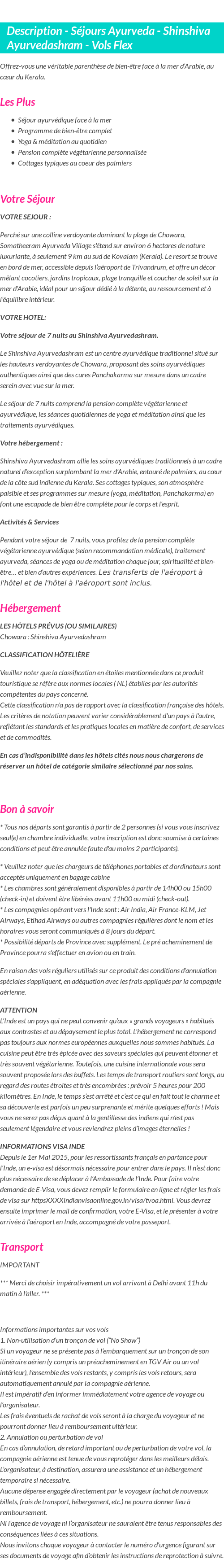 Détails du séjour