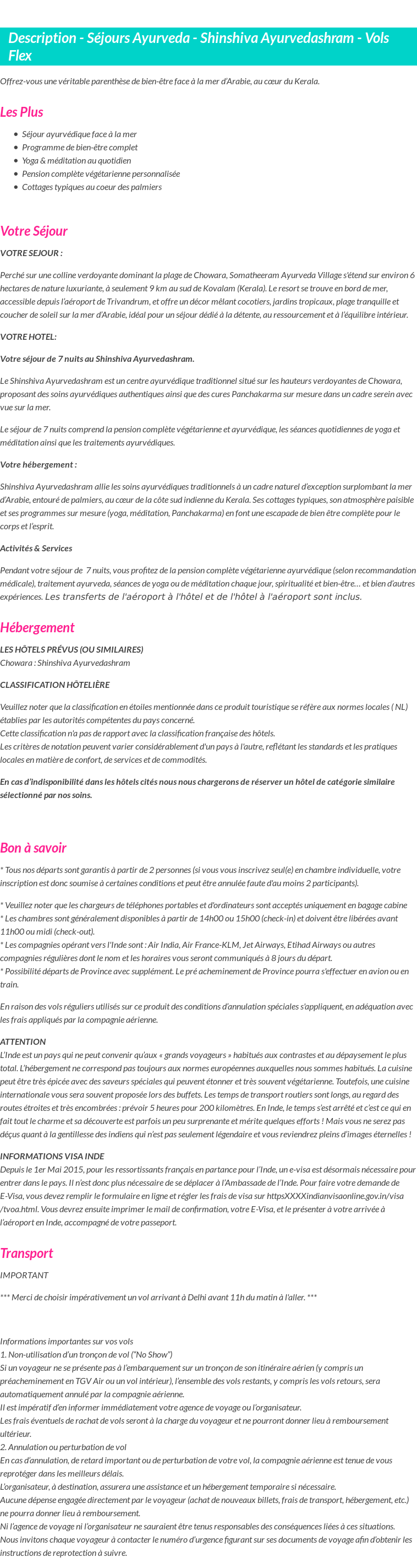 Détails du séjour
