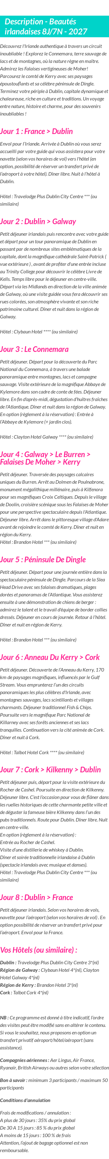 Détails du séjour