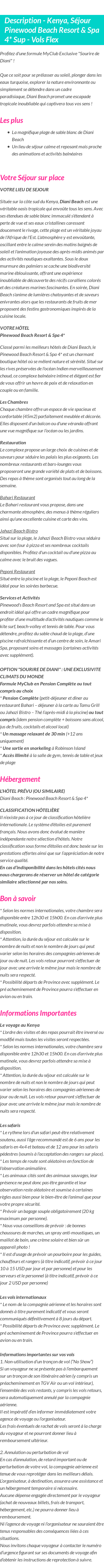 Détails du séjour