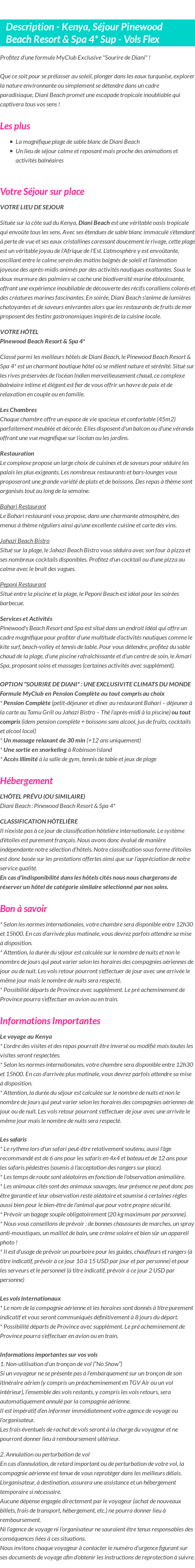 Détails du séjour