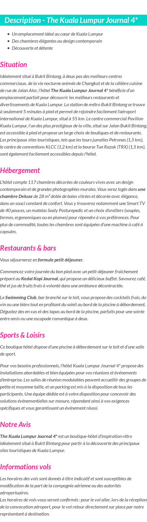 Détails du séjour