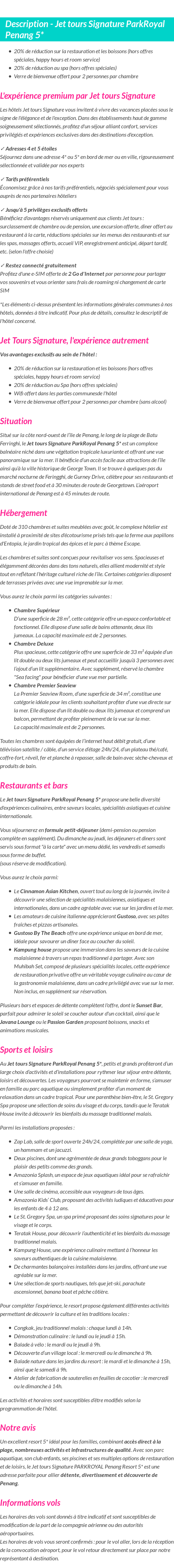 Détails du séjour