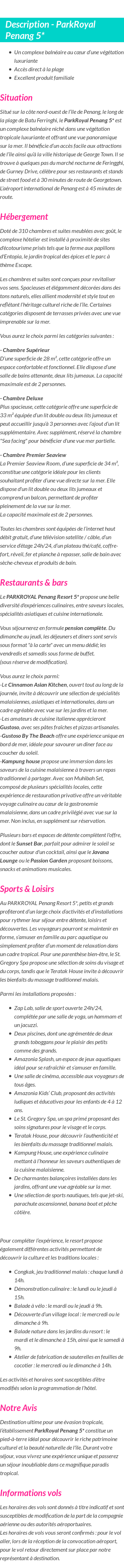 Détails du séjour