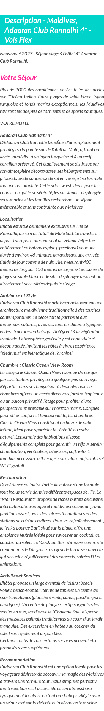 Détails du séjour