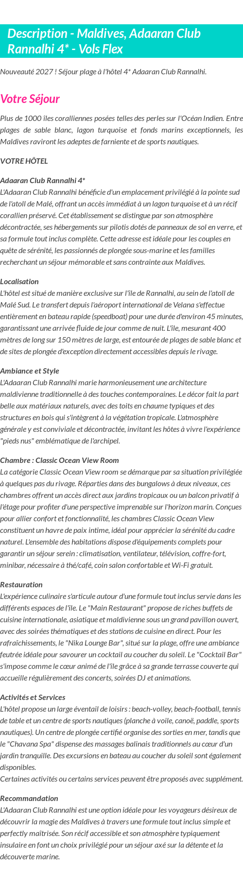 Détails du séjour