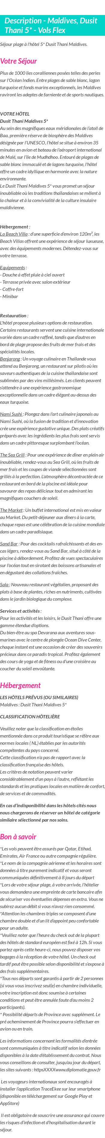 Détails du séjour