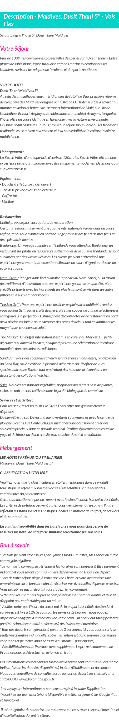 Détails du séjour