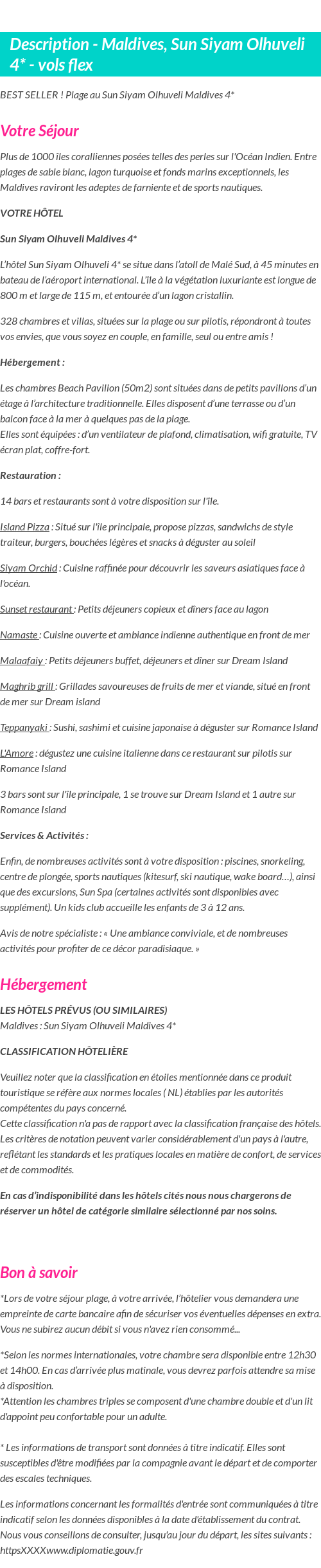 Détails du séjour