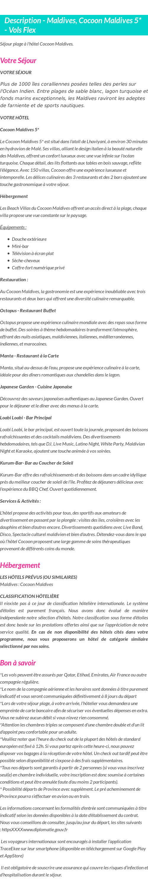 Détails du séjour
