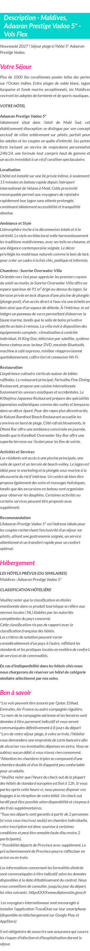 Détails du séjour