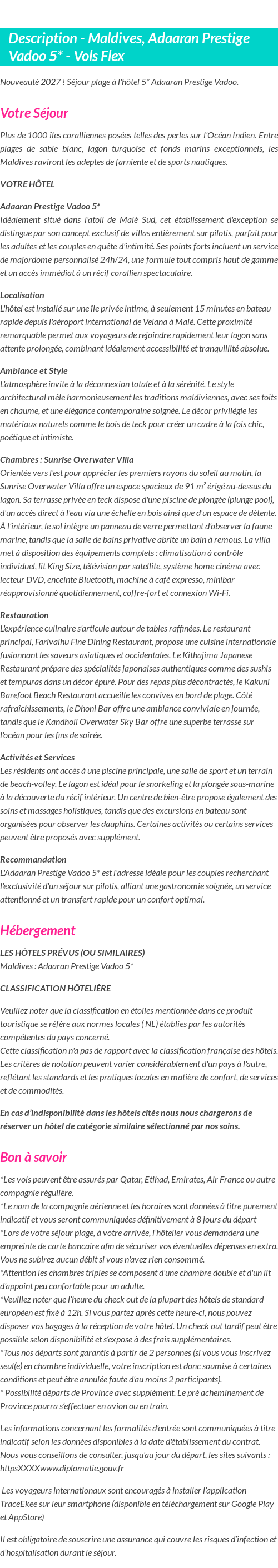 Détails du séjour