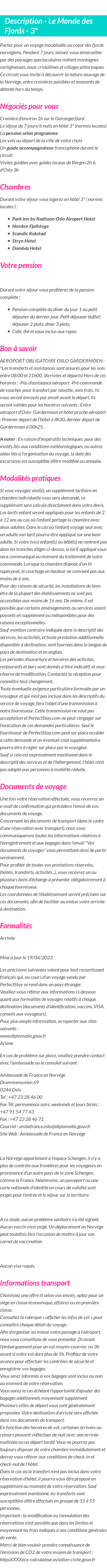 Détails du séjour