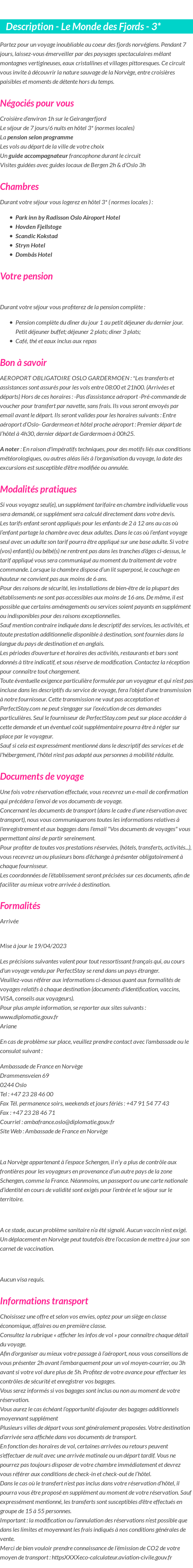 Détails du séjour
