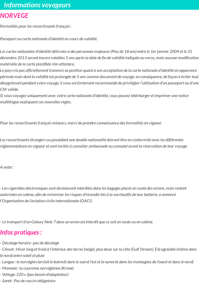 Formalités et infos voyageurs
