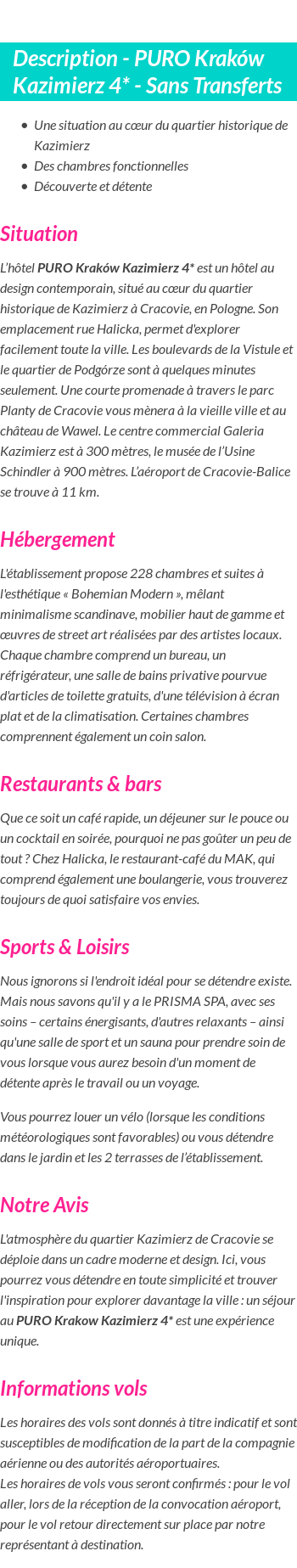Détails du séjour