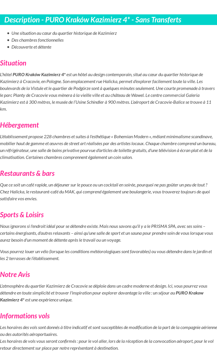 Détails du séjour