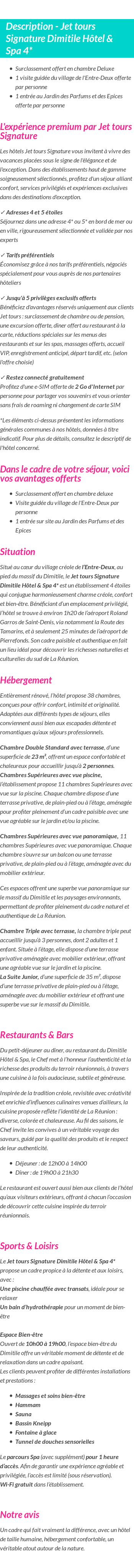 Détails du séjour