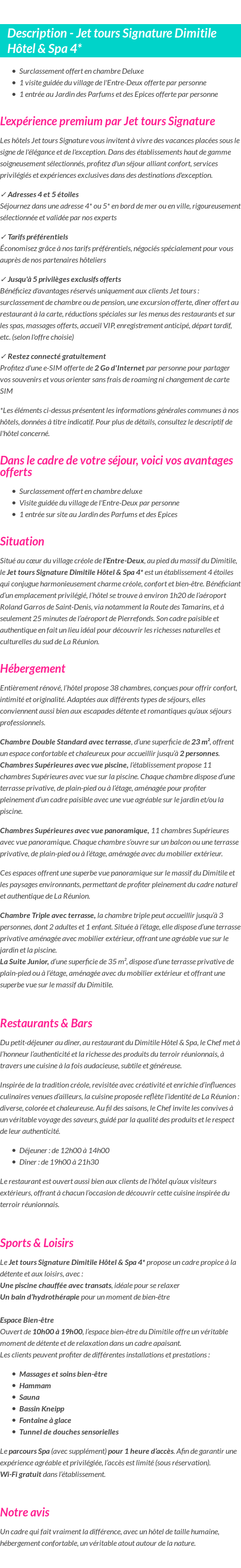 Détails du séjour